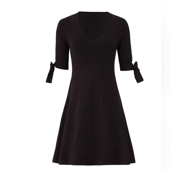 525 America Elegant Black Fit Flare Dress with Bow Sleeve Knit Cocktail Dress - Picture 4 of 9
